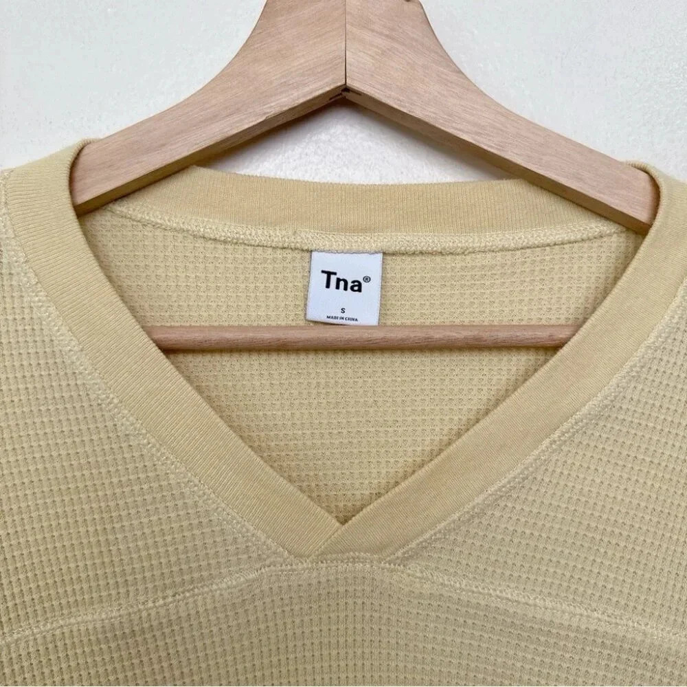 Aritzia Womens Tna Small Waffle  Yellow Long Sleeve Top - Picture 9 of 14
